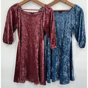 Forever 21 Girls Skater Dress 13/14 Pink & Blue Crushed Velvet